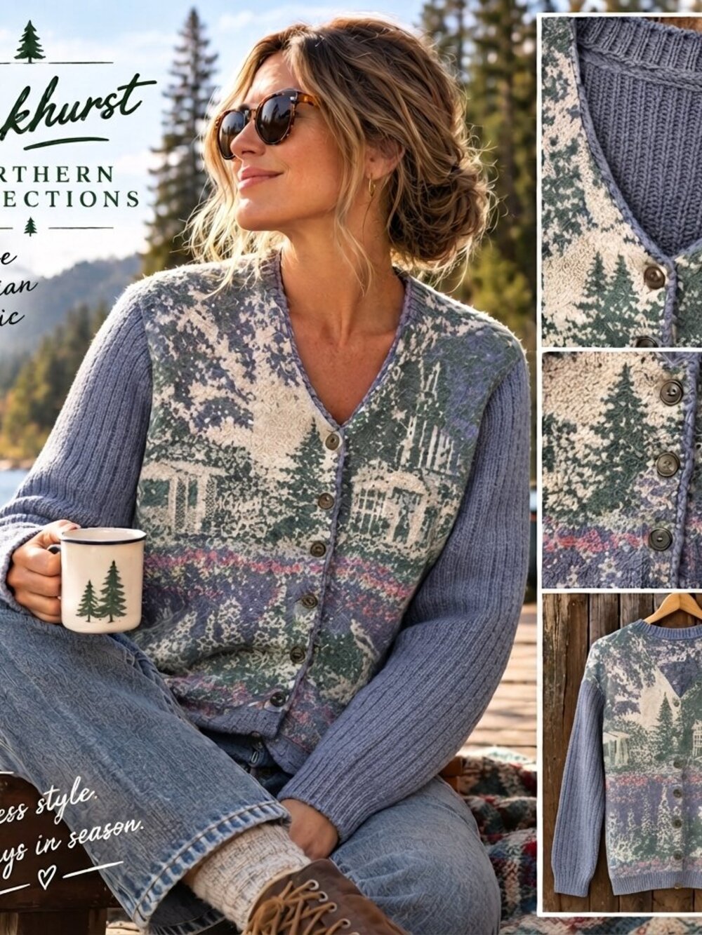 Vintage Parkhurst Northern Reflections Scenic Tapestry Knit Cardigan Large